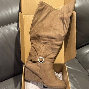 Journee Collection Tan Suede Wedge Boots